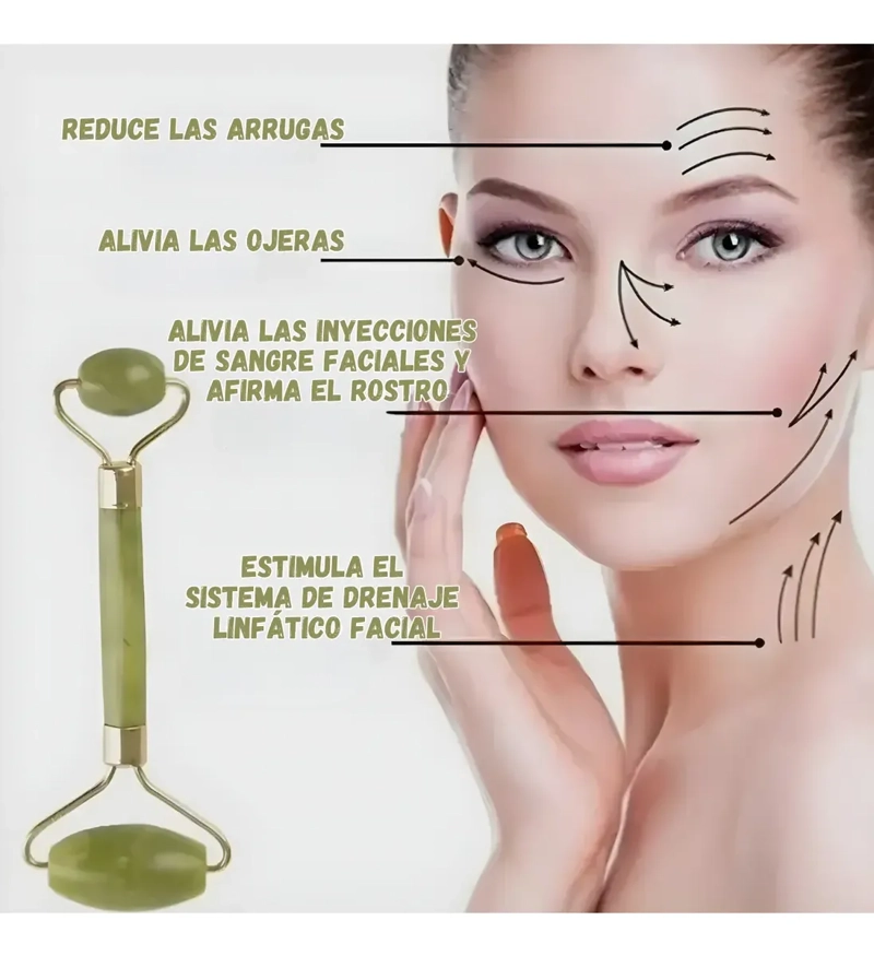 SET RODILLO FACIAL JADE + GUA SHA MASAJE REAFIRMANTE ROSTRO - 5