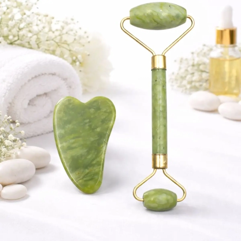 SET RODILLO FACIAL JADE + GUA SHA MASAJE REAFIRMANTE ROSTRO - 7