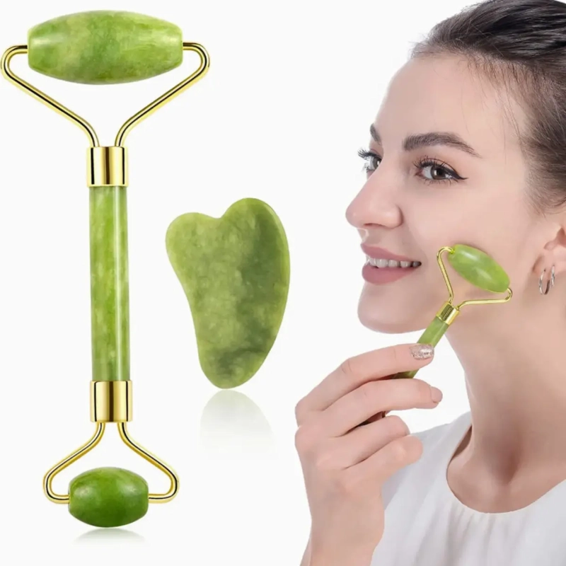 SET RODILLO FACIAL JADE + GUA SHA MASAJE REAFIRMANTE ROSTRO - 8