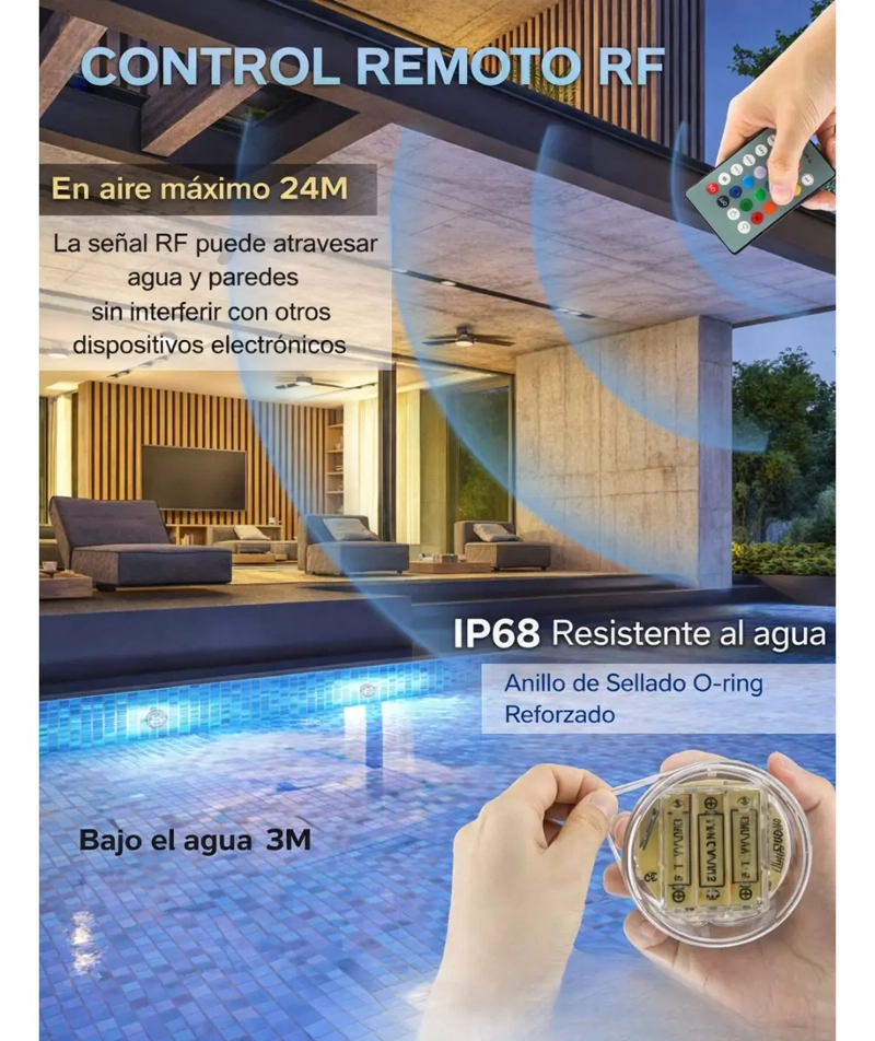 LUZ LED SUMERGIBLE RGB CONTROL REMOTO PARA PISCINA PECERA - 4