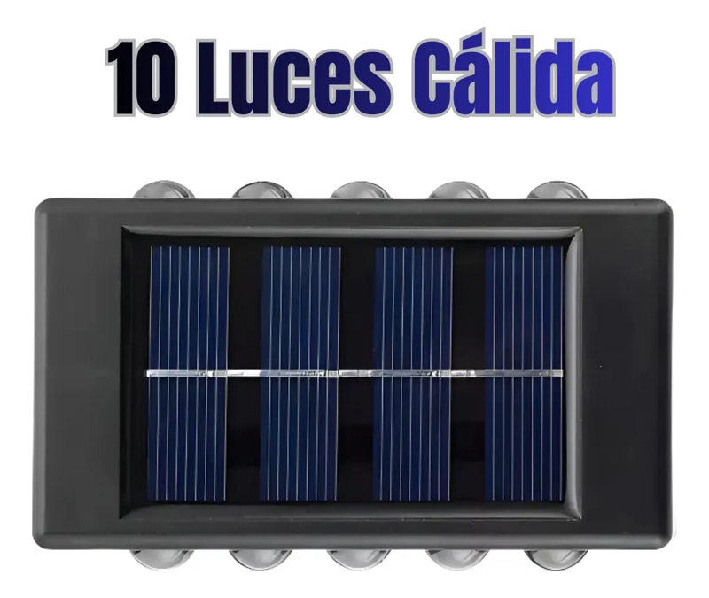 LAMPARA SOLAR LED EXTERIOR MURO DOBLE 10 LUCES CALIDA - 4