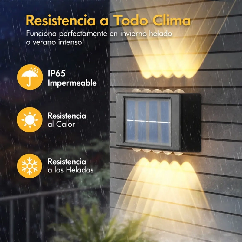 LAMPARA SOLAR LED EXTERIOR MURO DOBLE 10 LUCES CALIDA - 5
