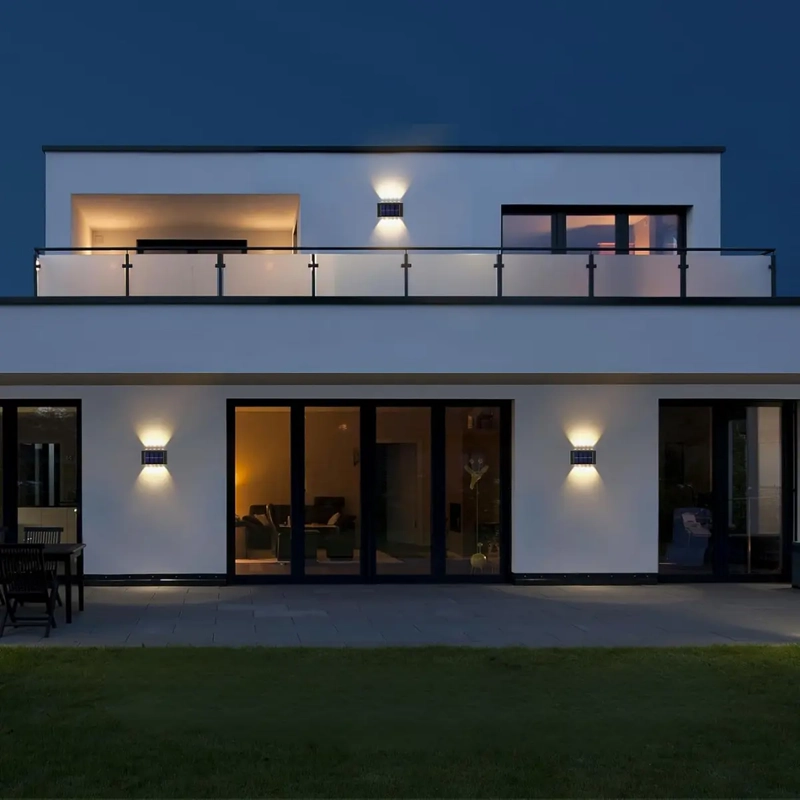 LAMPARA SOLAR LED EXTERIOR MURO DOBLE 10 LUCES CALIDA - 7