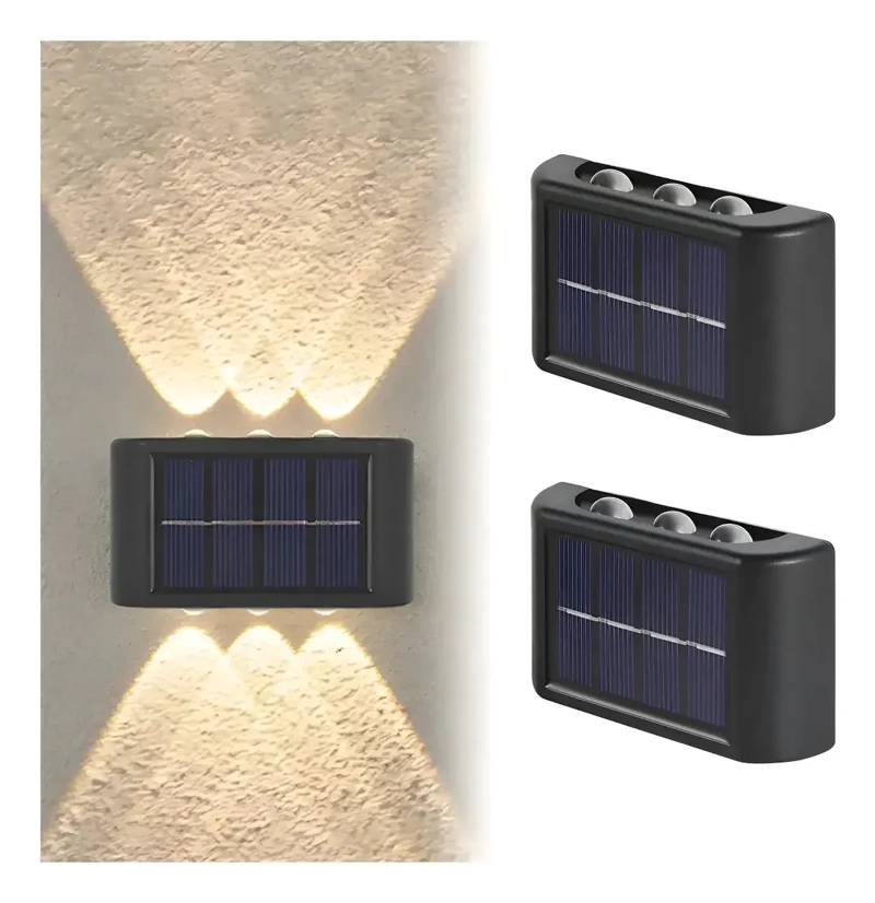 LAMPARA SOLAR LED EXTERIOR MURO DOBLE 6 LUCES CALIDA - 1