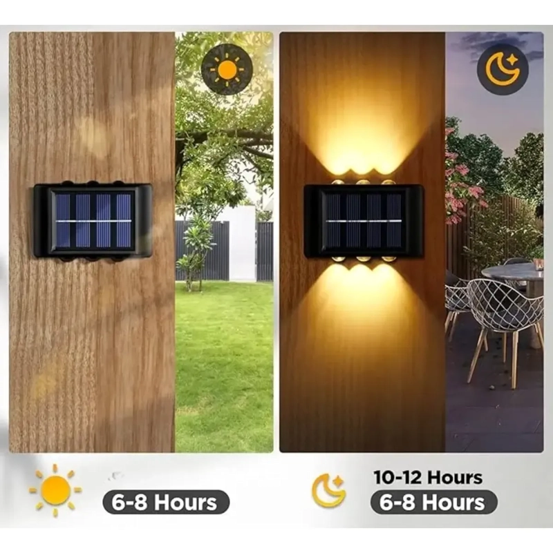 LAMPARA SOLAR LED EXTERIOR MURO DOBLE 6 LUCES CALIDA - 2