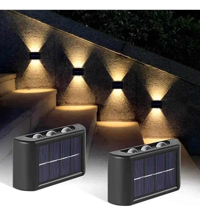 LAMPARA SOLAR LED EXTERIOR MURO DOBLE 6 LUCES CALIDA - 3