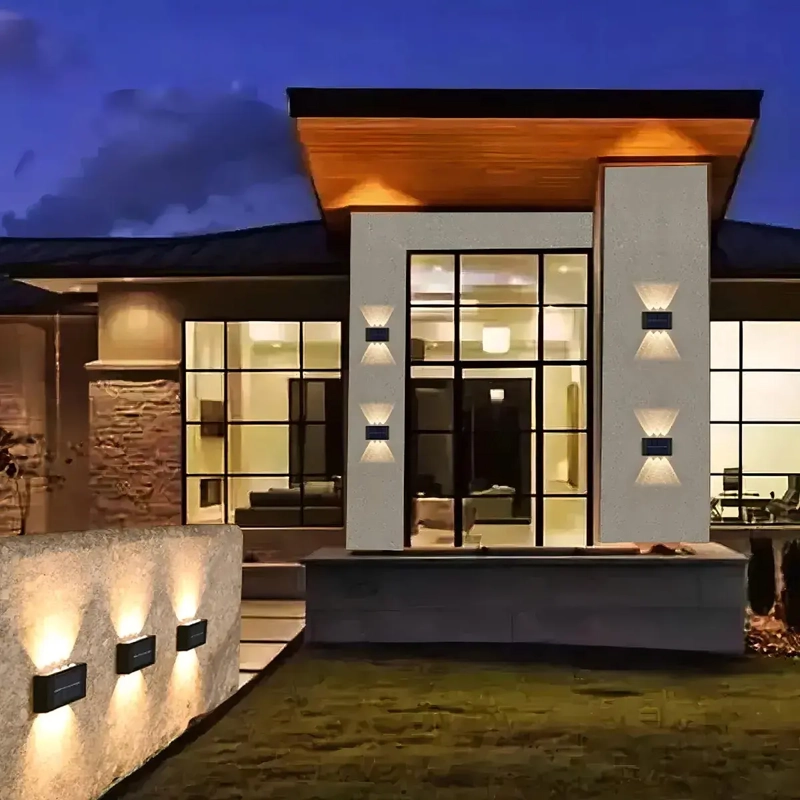 LAMPARA SOLAR LED EXTERIOR MURO DOBLE 6 LUCES CALIDA - 4