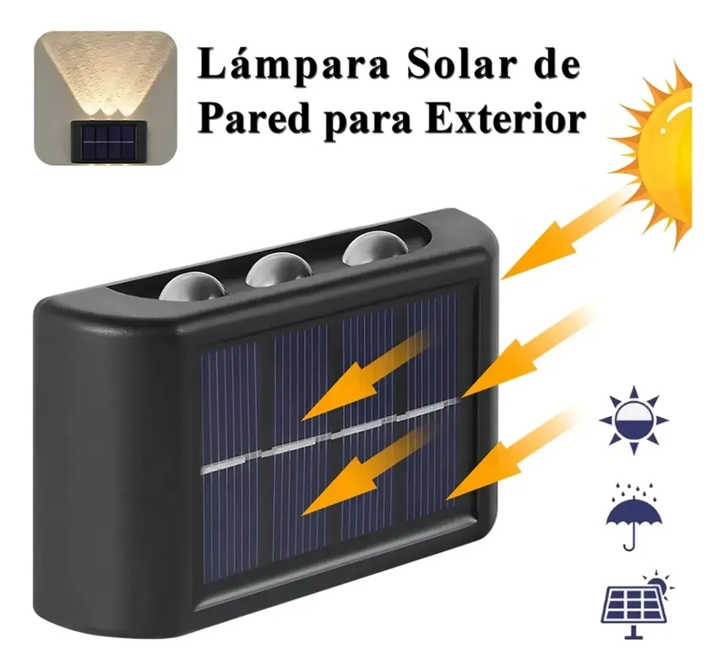 LAMPARA SOLAR LED EXTERIOR MURO DOBLE 6 LUCES CALIDA - 5