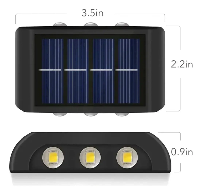 LAMPARA SOLAR LED EXTERIOR MURO DOBLE 6 LUCES CALIDA - 6