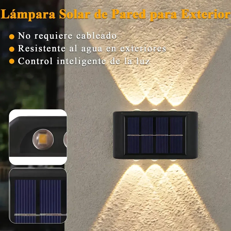 LAMPARA SOLAR LED EXTERIOR MURO DOBLE 6 LUCES CALIDA - 7
