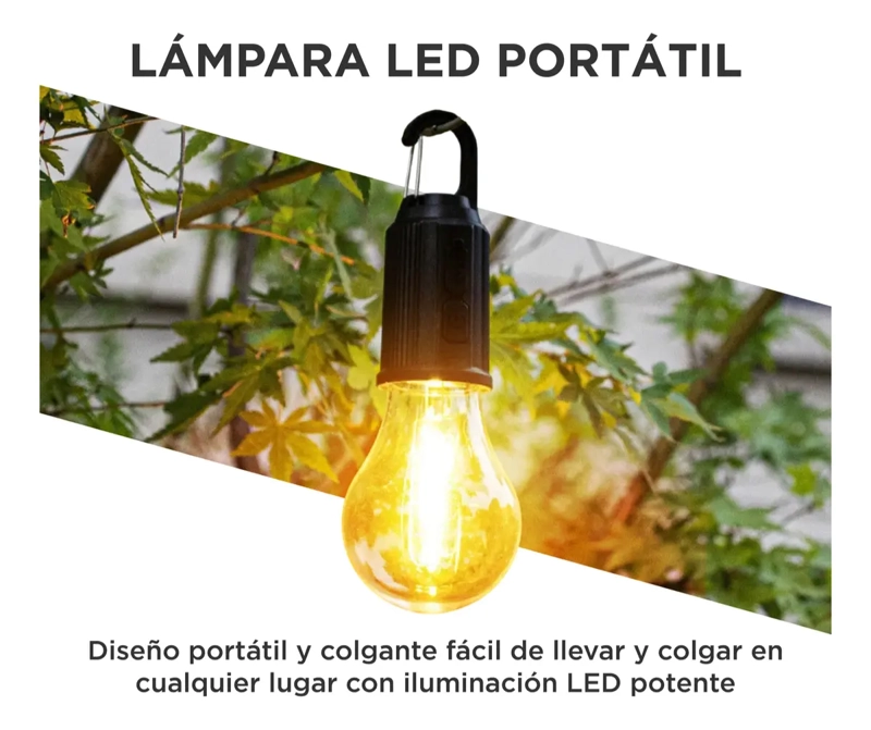 LAMPARA LED PORTATIL RECARGA SOLAR USB C LUZ CALIDA CAMPING - 3
