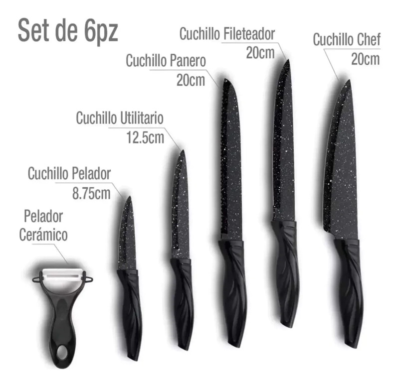 SET 6 CUCHILLOS COCINA PROFESIONALES MANGO ANTIDESLIZANTE - 2