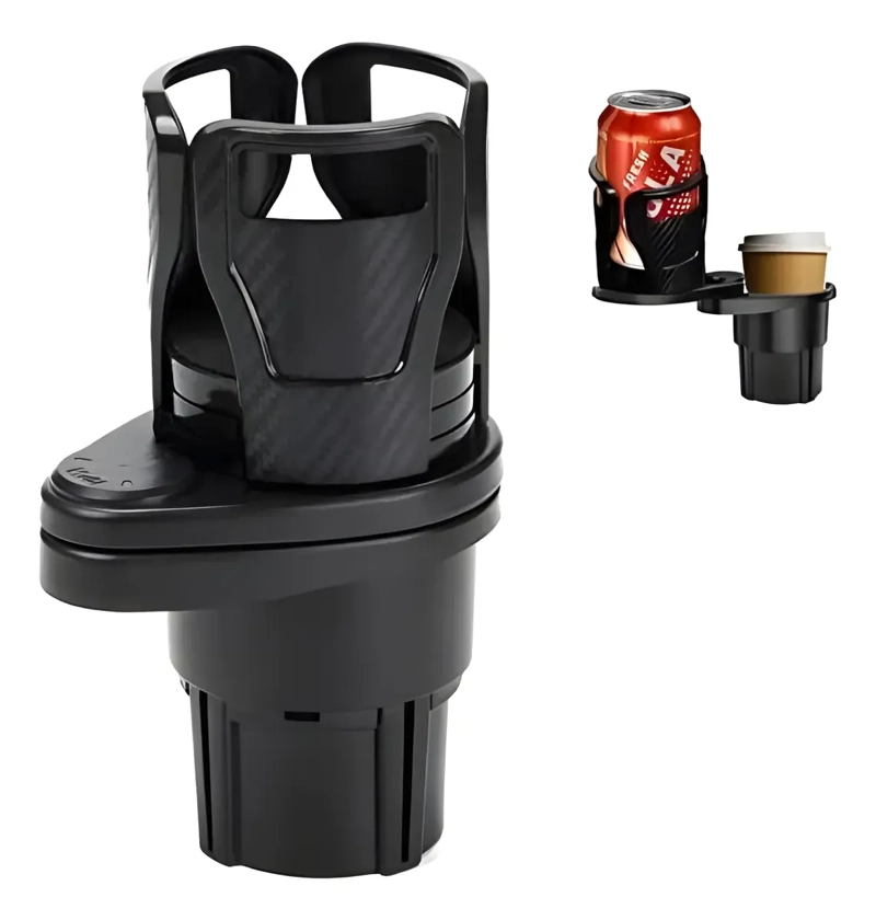 PORTAVASOS AUTO MULTIFUNCIONAL DOBLE AJUSTABLE ROTACION 360 - 1