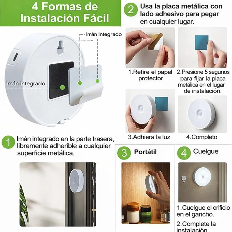 LAMPARA LED SENSOR MOVIMIENTO RECARGABLE CLOSET Y PASILLOS - 4