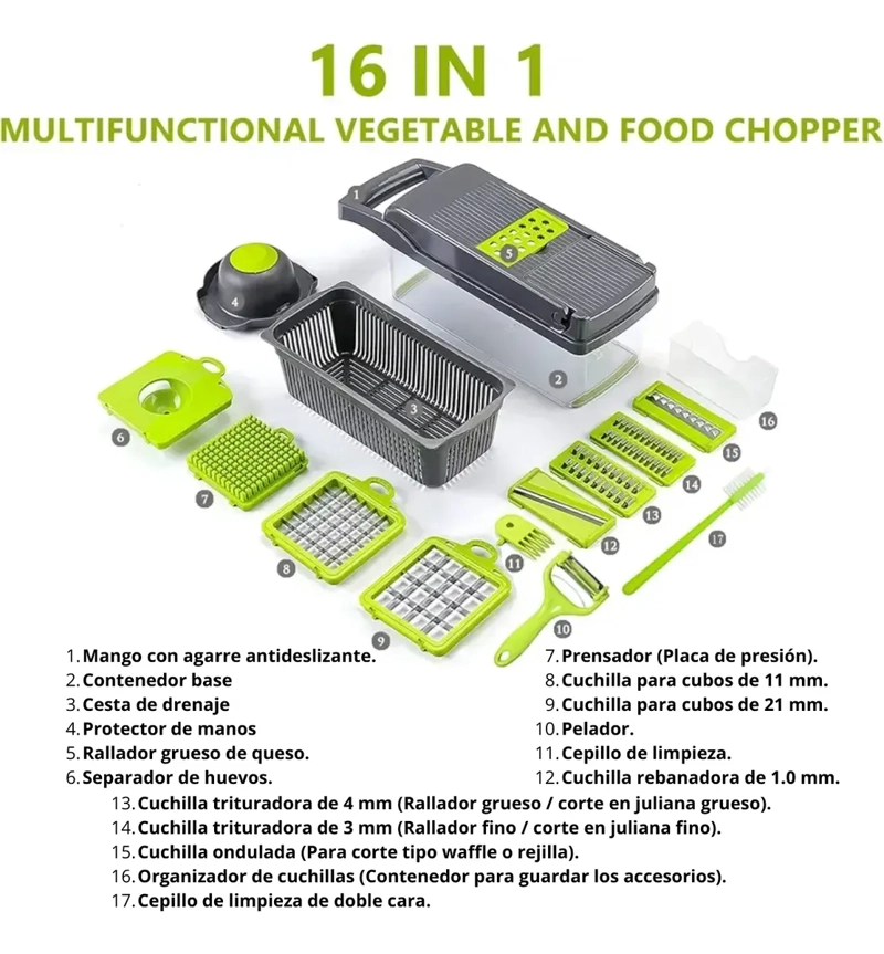 CORTADOR RALLADOR DE VERDURAS MULTIFUNCION 16 EN 1 - 3