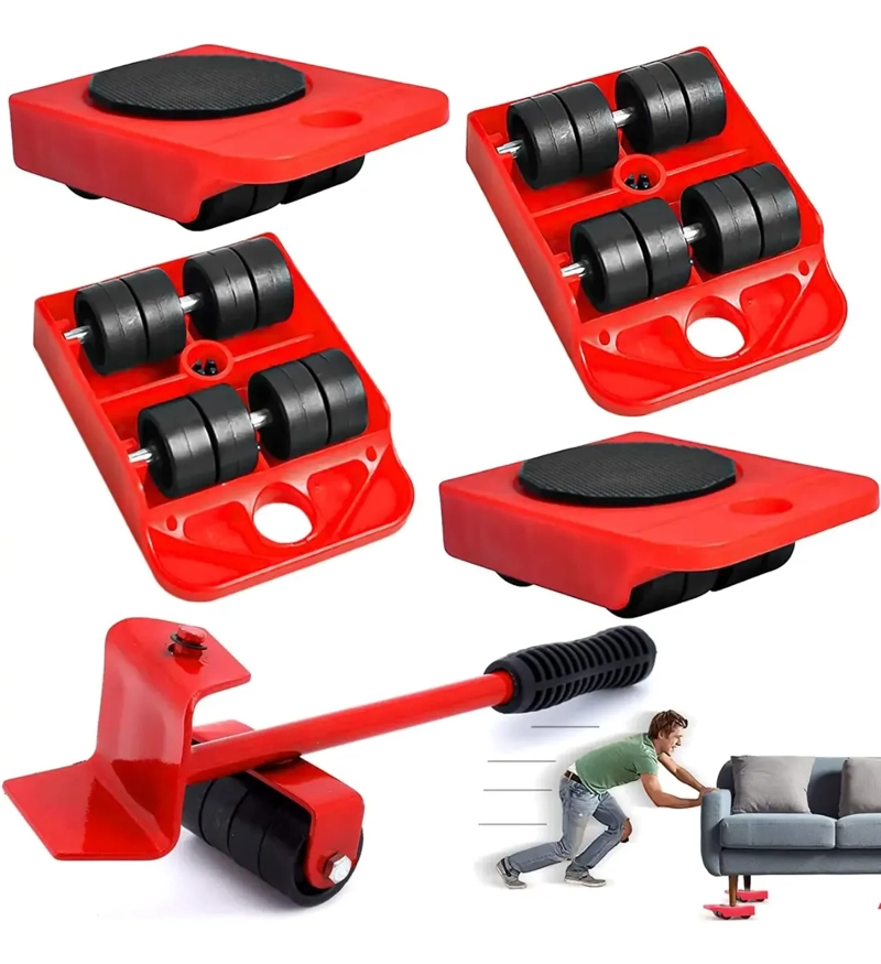 SET ELEVADOR Y MOVER MUEBLES RODILLOS 5PZAS CON RUEDAS 150KG - 1