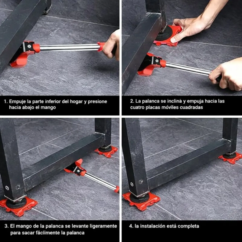SET ELEVADOR Y MOVER MUEBLES RODILLOS 5PZAS CON RUEDAS 150KG - 3