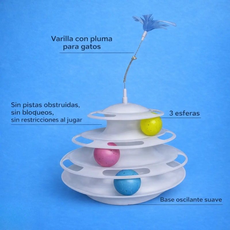 TORRE DE JUEGO PARA GATOS 3NIVELES PELOTAS Y PLUMA GIRATORIO - 3