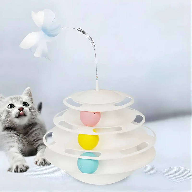 TORRE DE JUEGO PARA GATOS 3NIVELES PELOTAS Y PLUMA GIRATORIO - 6