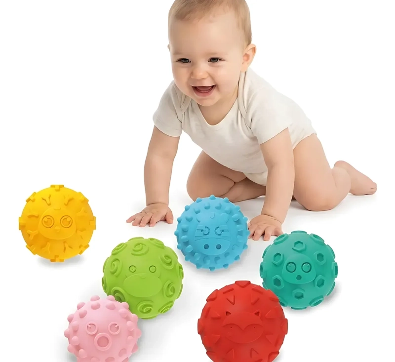 SET 6 PELOTAS TEXTURIZADAS GOMA SENSORIALES PARA BEBE S - 1