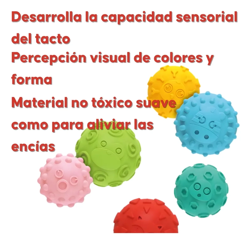 SET 6 PELOTAS TEXTURIZADAS GOMA SENSORIALES PARA BEBE S - 2