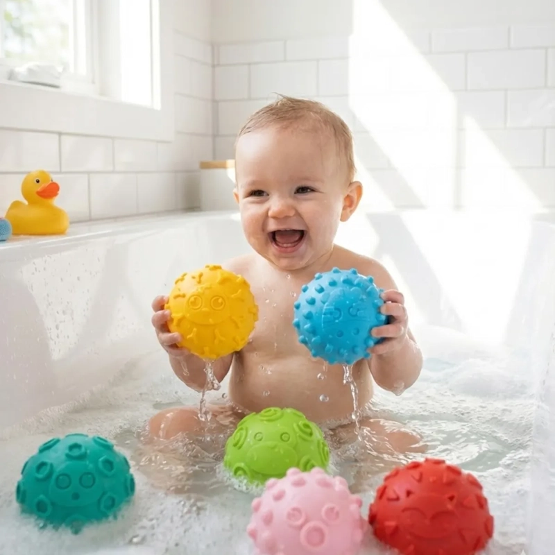 SET 6 PELOTAS TEXTURIZADAS GOMA SENSORIALES PARA BEBE S - 3