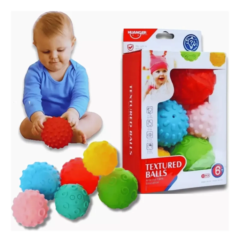 SET 6 PELOTAS TEXTURIZADAS GOMA SENSORIALES PARA BEBE S - 6