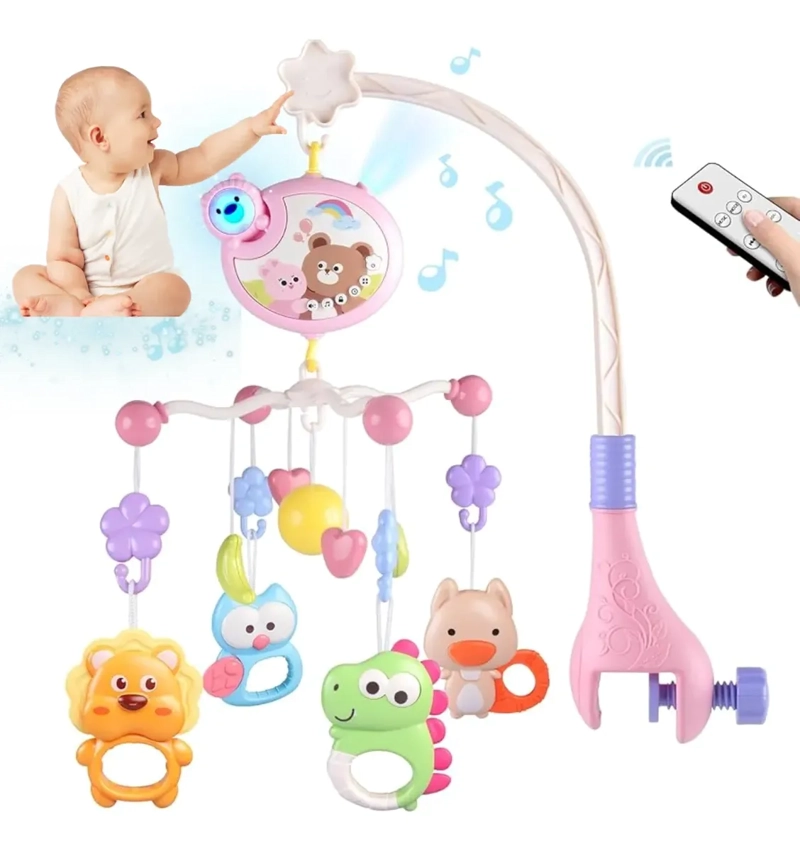 MOVIL MUSICAL ROSA PARA CUNA PROYECTOR LUCES Y SONIDOS BEBE - 1