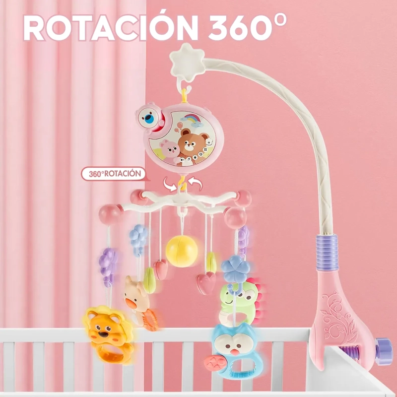 MOVIL MUSICAL ROSA PARA CUNA PROYECTOR LUCES Y SONIDOS BEBE - 2