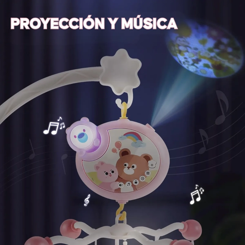 MOVIL MUSICAL ROSA PARA CUNA PROYECTOR LUCES Y SONIDOS BEBE - 6