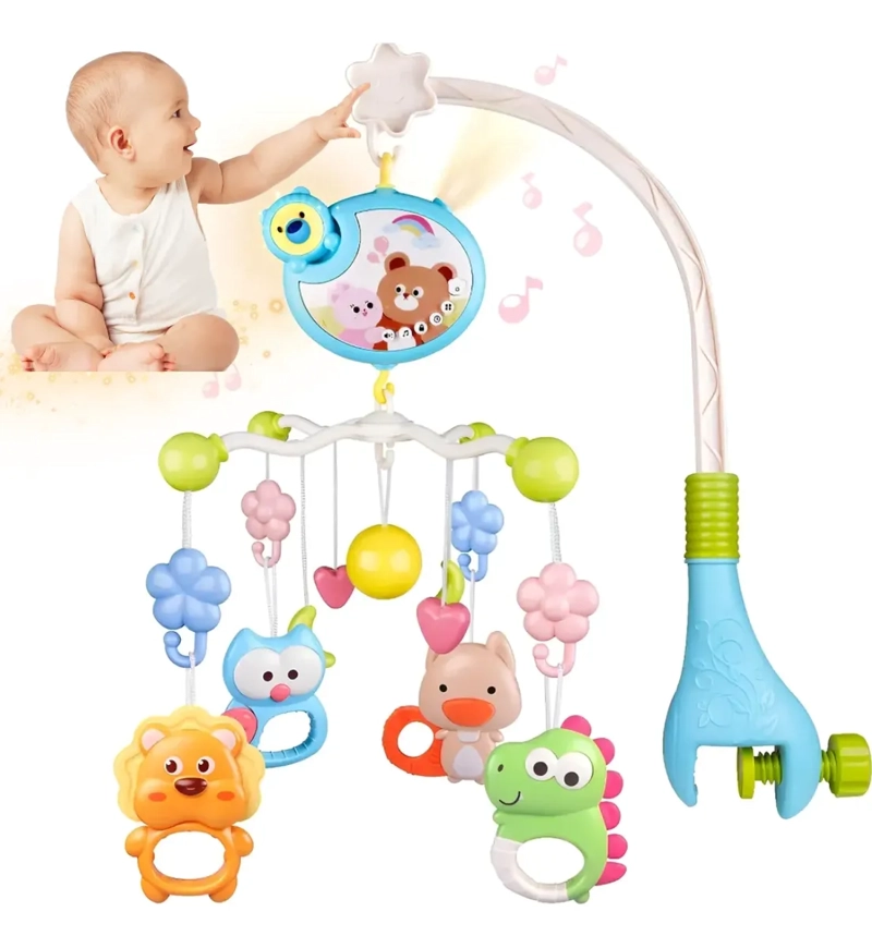 MOVIL MUSICAL AZUL CLARO PARA CUNA PROYECTOR LUCES Y SONIDOS BEBE - 1