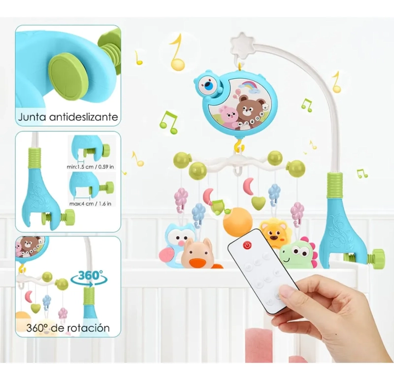 MOVIL MUSICAL AZUL CLARO PARA CUNA PROYECTOR LUCES Y SONIDOS BEBE - 2