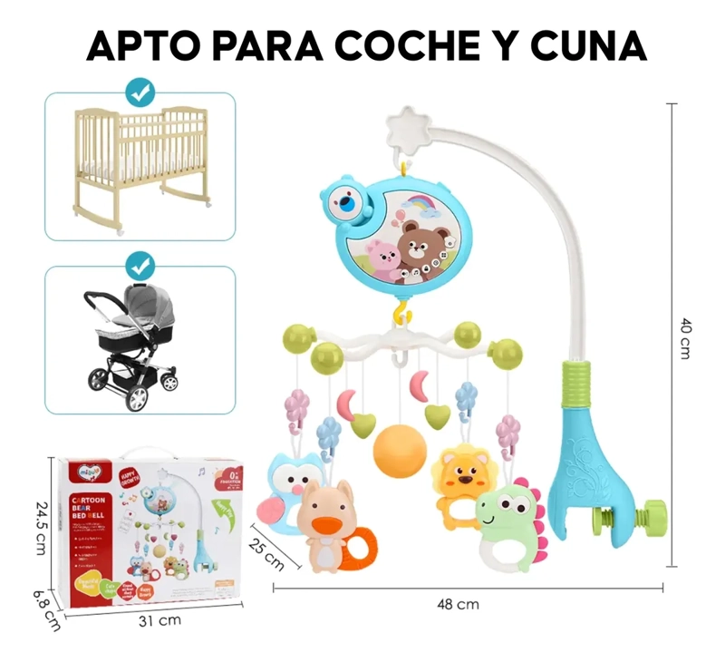 MOVIL MUSICAL AZUL CLARO PARA CUNA PROYECTOR LUCES Y SONIDOS BEBE - 6