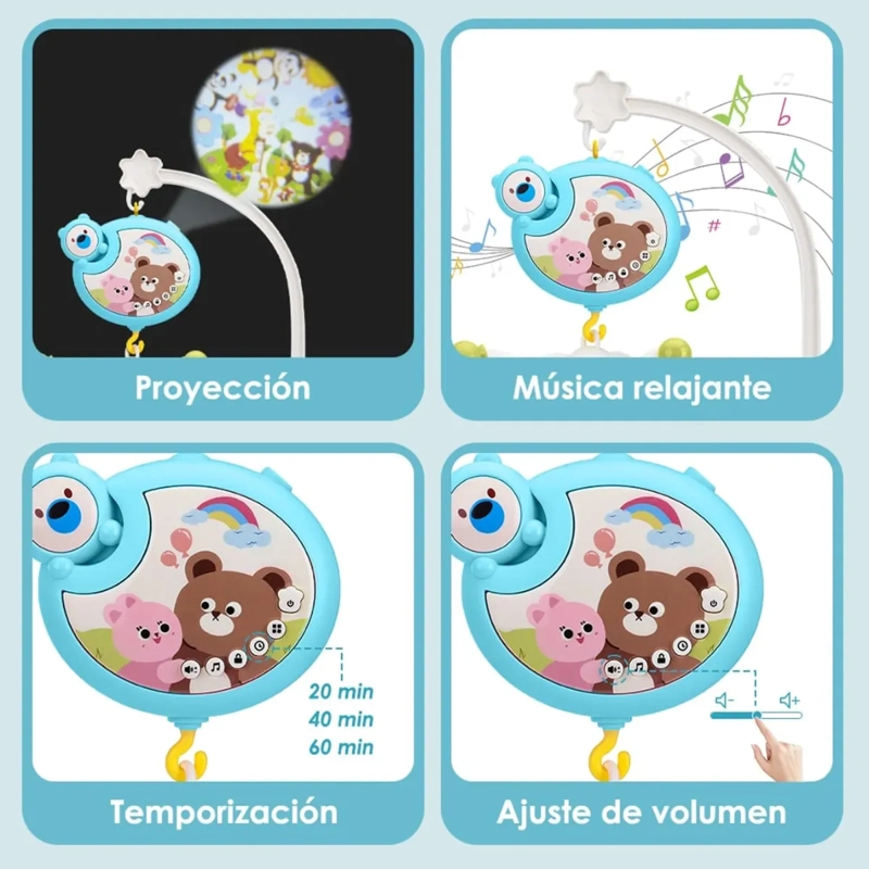 MOVIL MUSICAL AZUL CLARO PARA CUNA PROYECTOR LUCES Y SONIDOS BEBE - 8