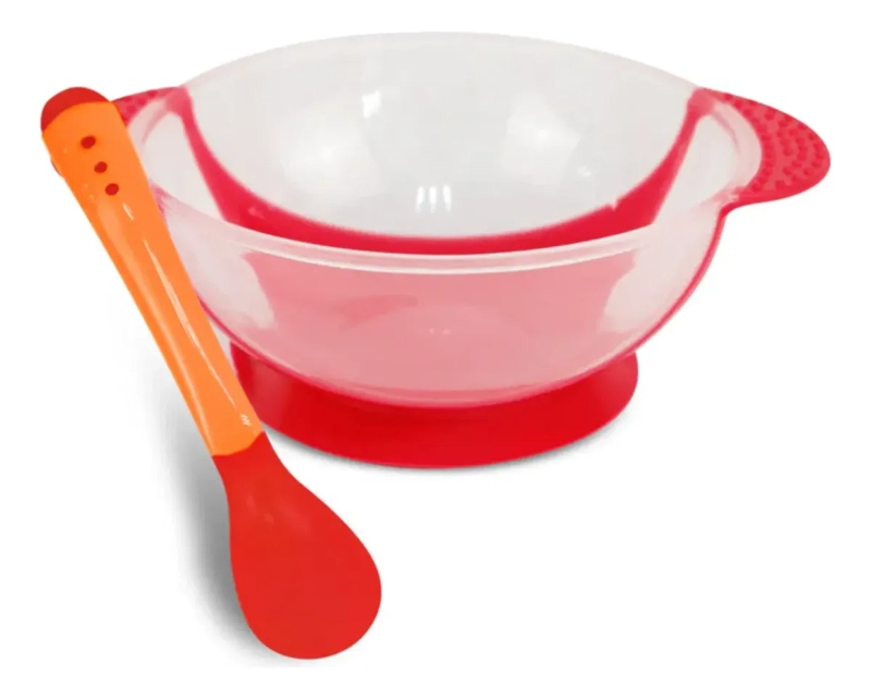 SET ALIMENTACION BEBE  ROJO CUCHARA POCILLO CON VENTOSA FIJACION - 3