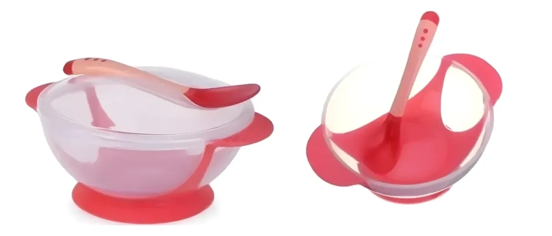 SET ALIMENTACION BEBE  ROJO CUCHARA POCILLO CON VENTOSA FIJACION - 5