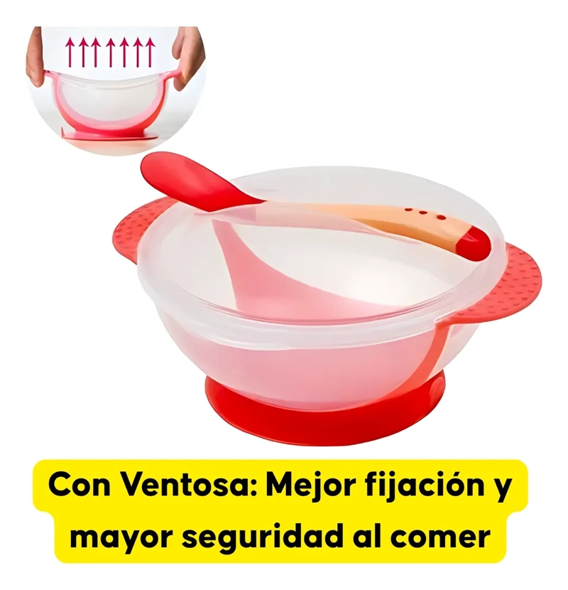 SET ALIMENTACION BEBE  ROJO CUCHARA POCILLO CON VENTOSA FIJACION - 6