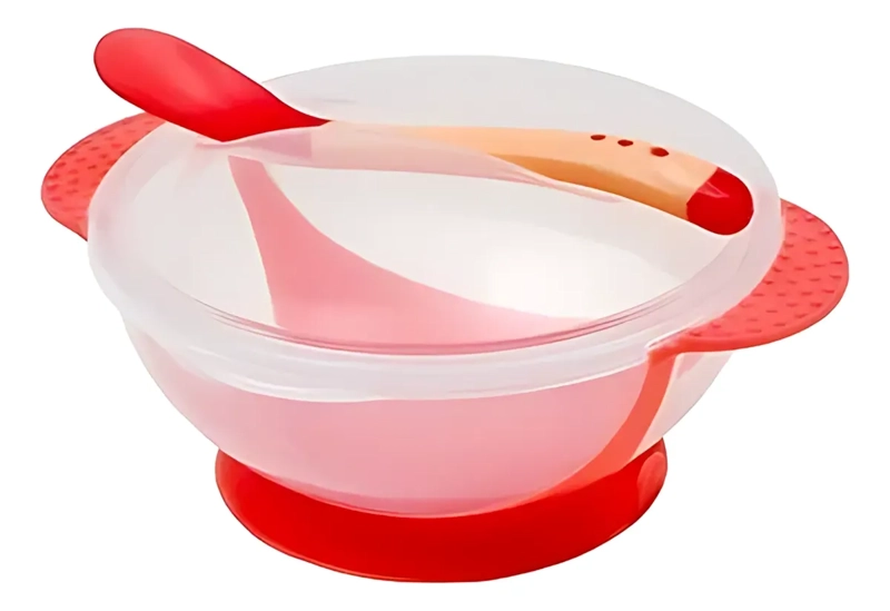 SET ALIMENTACION BEBE  ROJO CUCHARA POCILLO CON VENTOSA FIJACION - 7