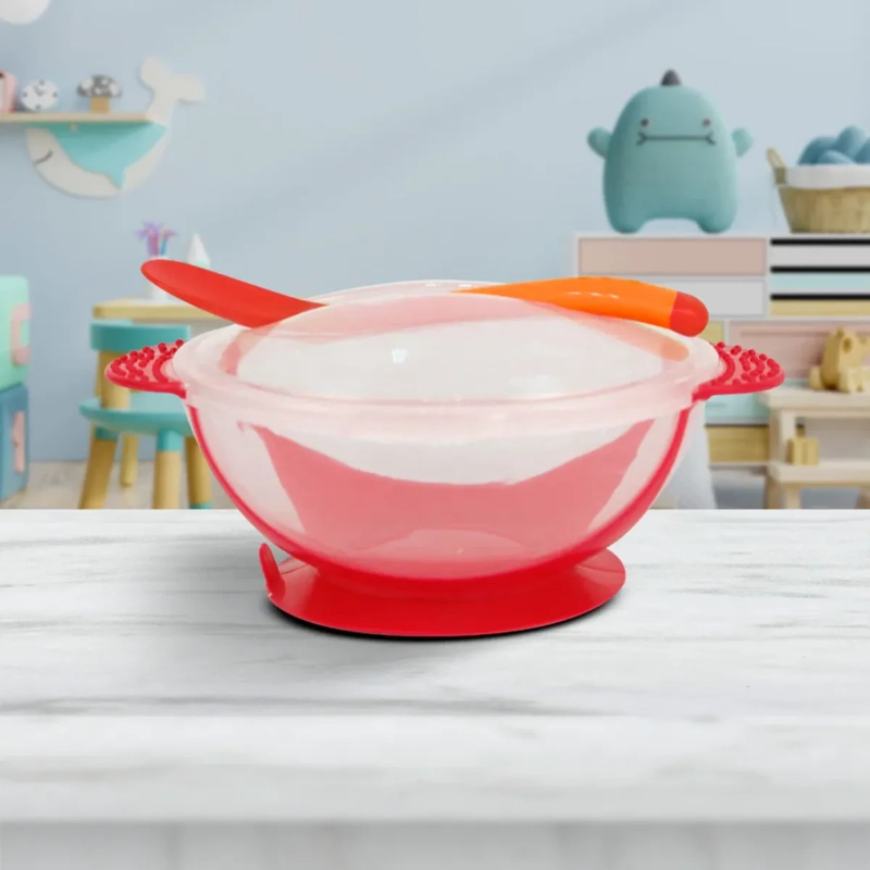 SET ALIMENTACION BEBE  ROJO CUCHARA POCILLO CON VENTOSA FIJACION - 8