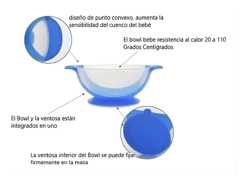 SET ALIMENTACION BEBE  AZUL CUCHARA POCILLO CON VENTOSA FIJACION - 2
