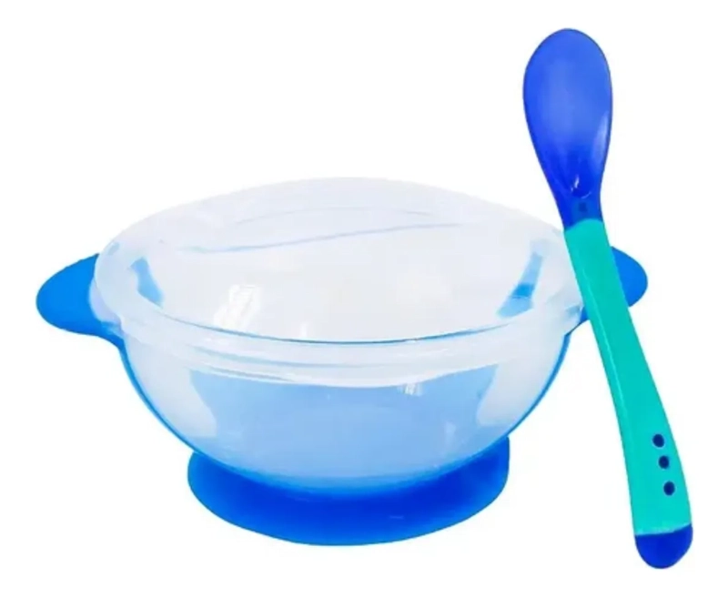 SET ALIMENTACION BEBE  AZUL CUCHARA POCILLO CON VENTOSA FIJACION - 3