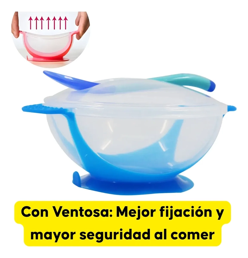 SET ALIMENTACION BEBE  AZUL CUCHARA POCILLO CON VENTOSA FIJACION - 4