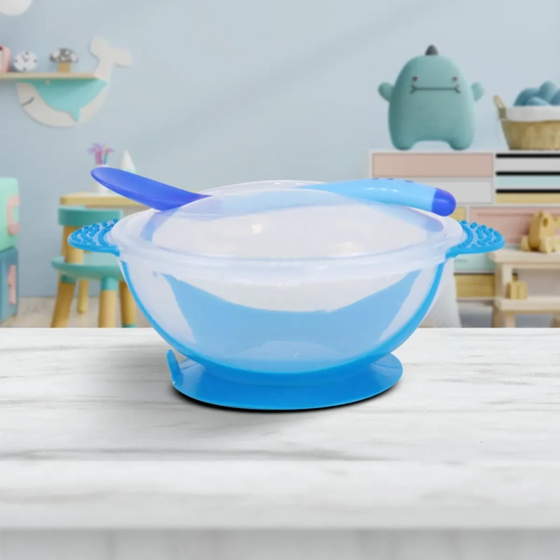 SET ALIMENTACION BEBE  AZUL CUCHARA POCILLO CON VENTOSA FIJACION - 7