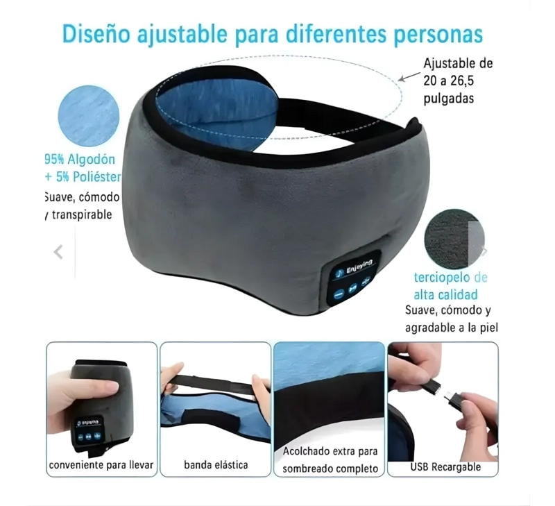 ANTIFAZ PARA DORMIR CON AUDIFONOS BLUETOOTH RELAJANTE - 3
