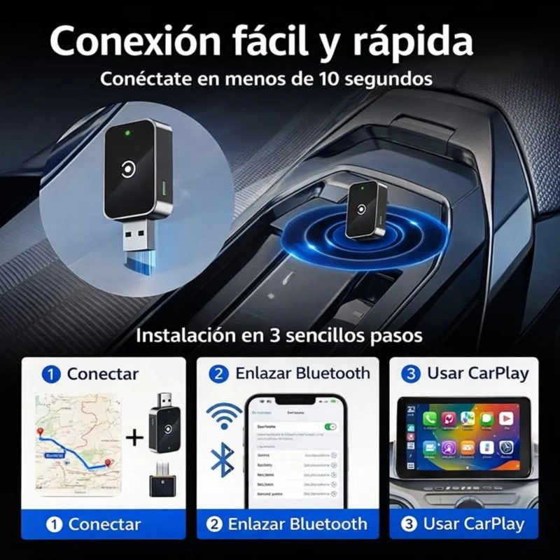 ADAPTADOR INALAMBRICO CARPLAY ANDROID AUTO WIRES TO WIRELESS - 3