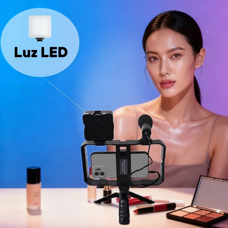 KIT VLOGGING VIDEO AY-49X MICROFONO LUZ LED TRIPODE CONTROL - 2