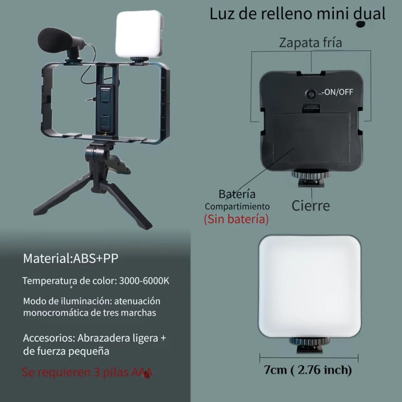 KIT VLOGGING VIDEO AY-49X MICROFONO LUZ LED TRIPODE CONTROL - 4