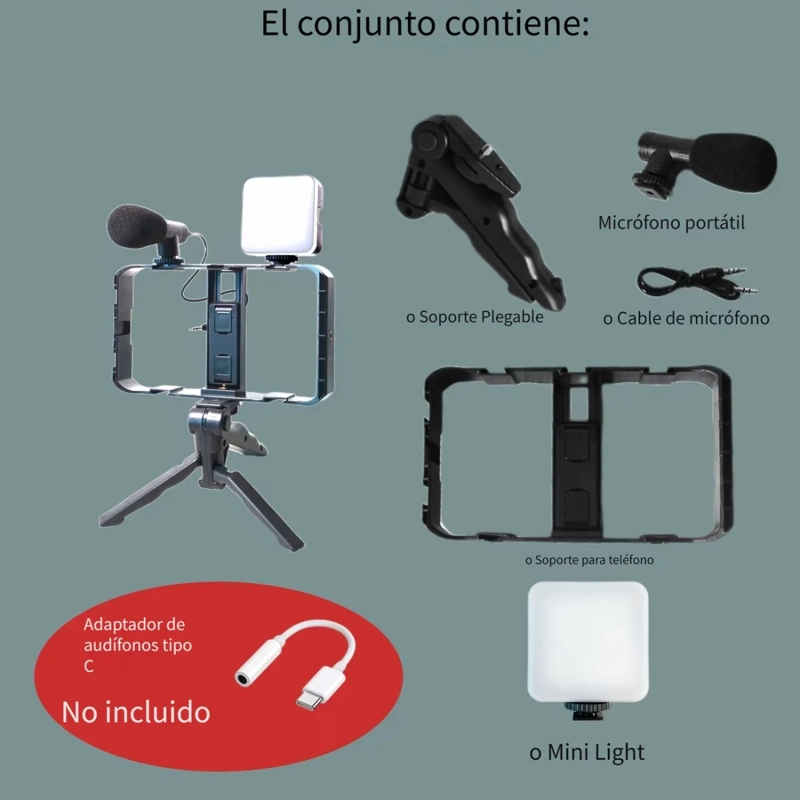 KIT VLOGGING VIDEO AY-49X MICROFONO LUZ LED TRIPODE CONTROL - 5