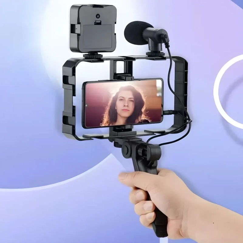 KIT VLOGGING VIDEO AY-49X MICROFONO LUZ LED TRIPODE CONTROL - 9