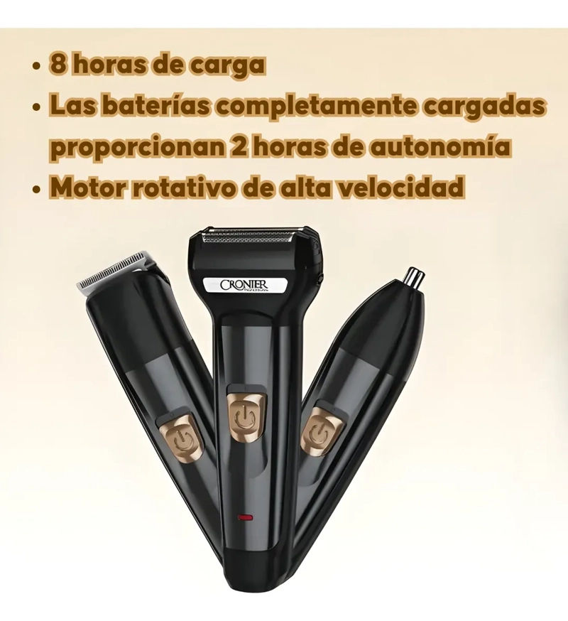 MAQUINA AFEITAR HOMBRE 3EN1 CORTAPELO BARBA NARIZ RECARGABLE - 2
